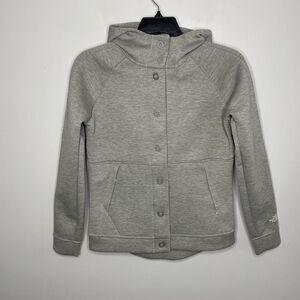 NORTH FACE Womens Neo Thermal Snap Hoodie Jacket EUC Heather Gray Knit Small S